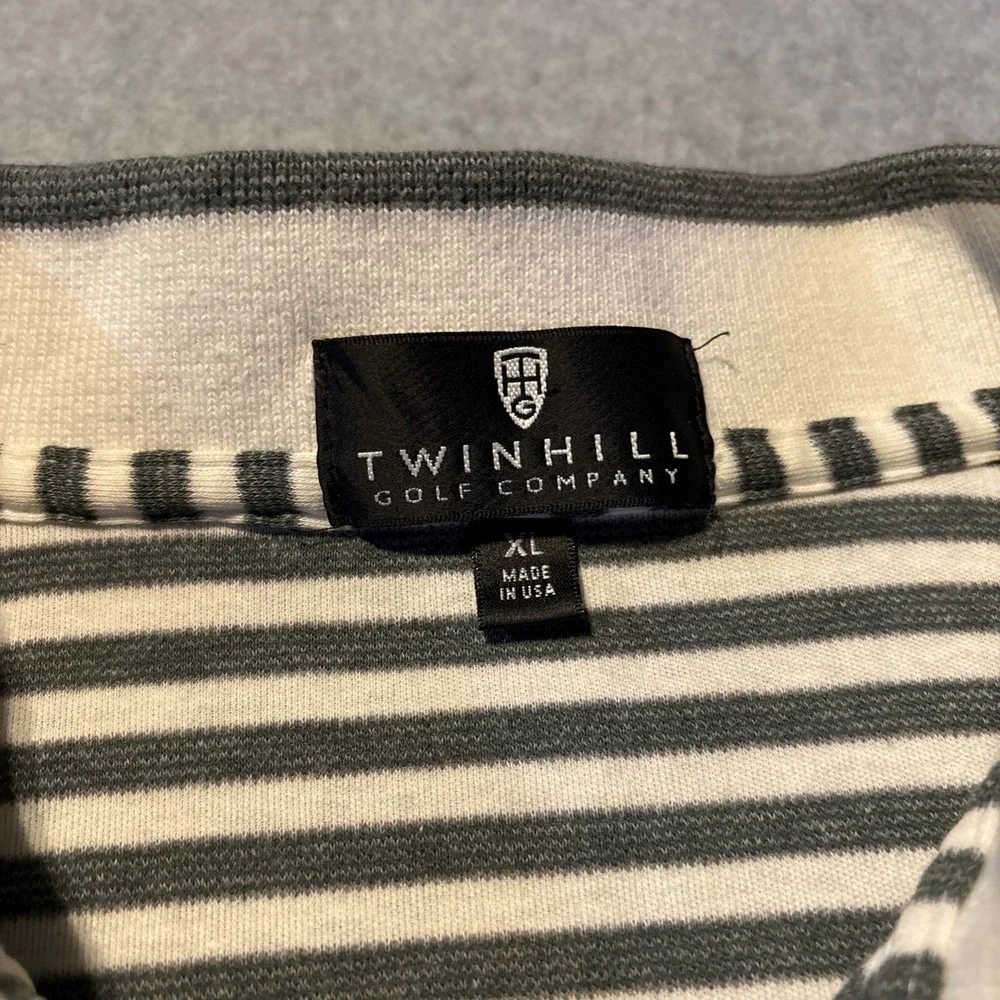 TWINHILL Golf Company Men's XL Gray White Striped Polo‎ Very Good Cond.
